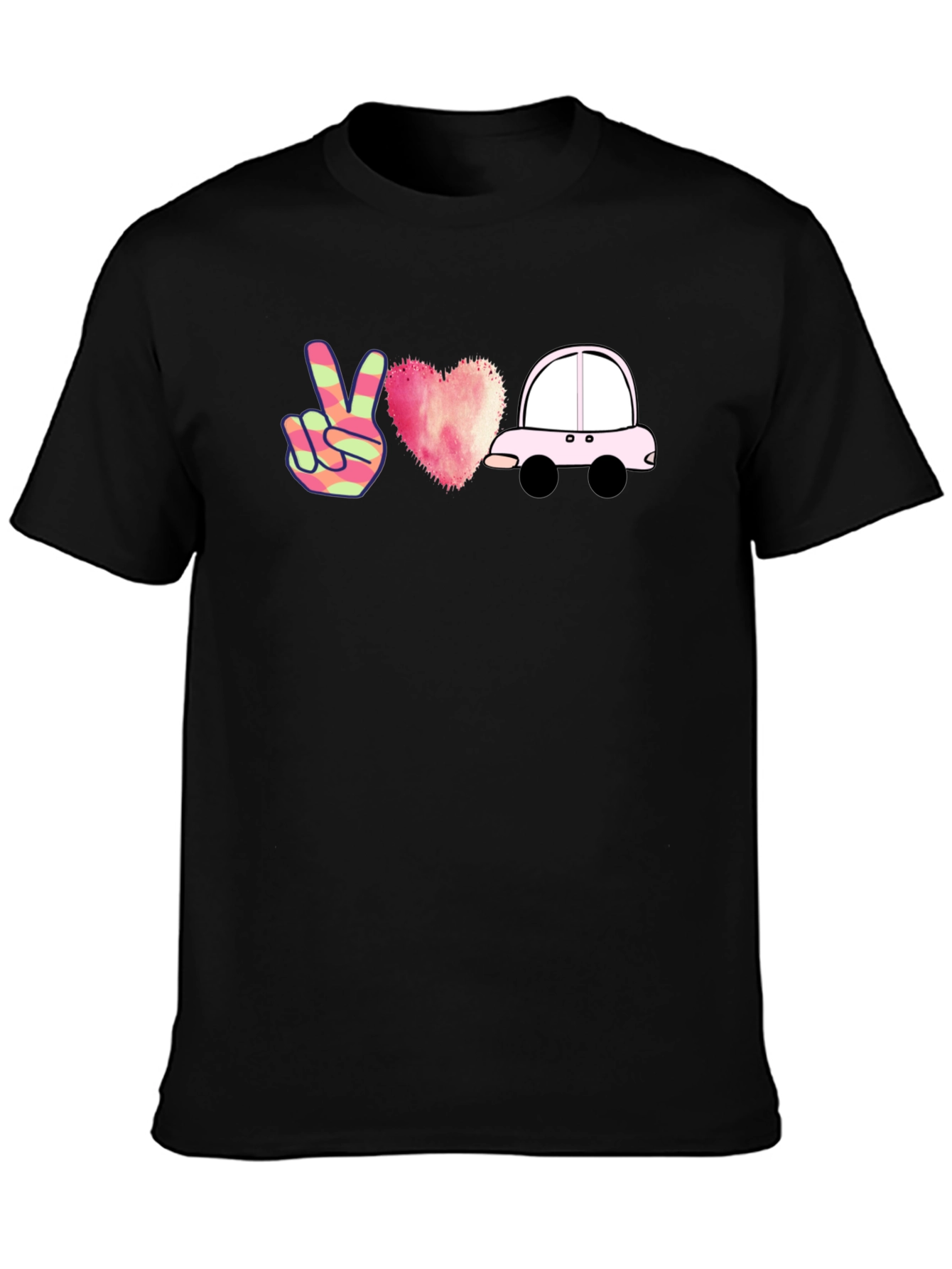 Peace Love Car Black T-Shirt