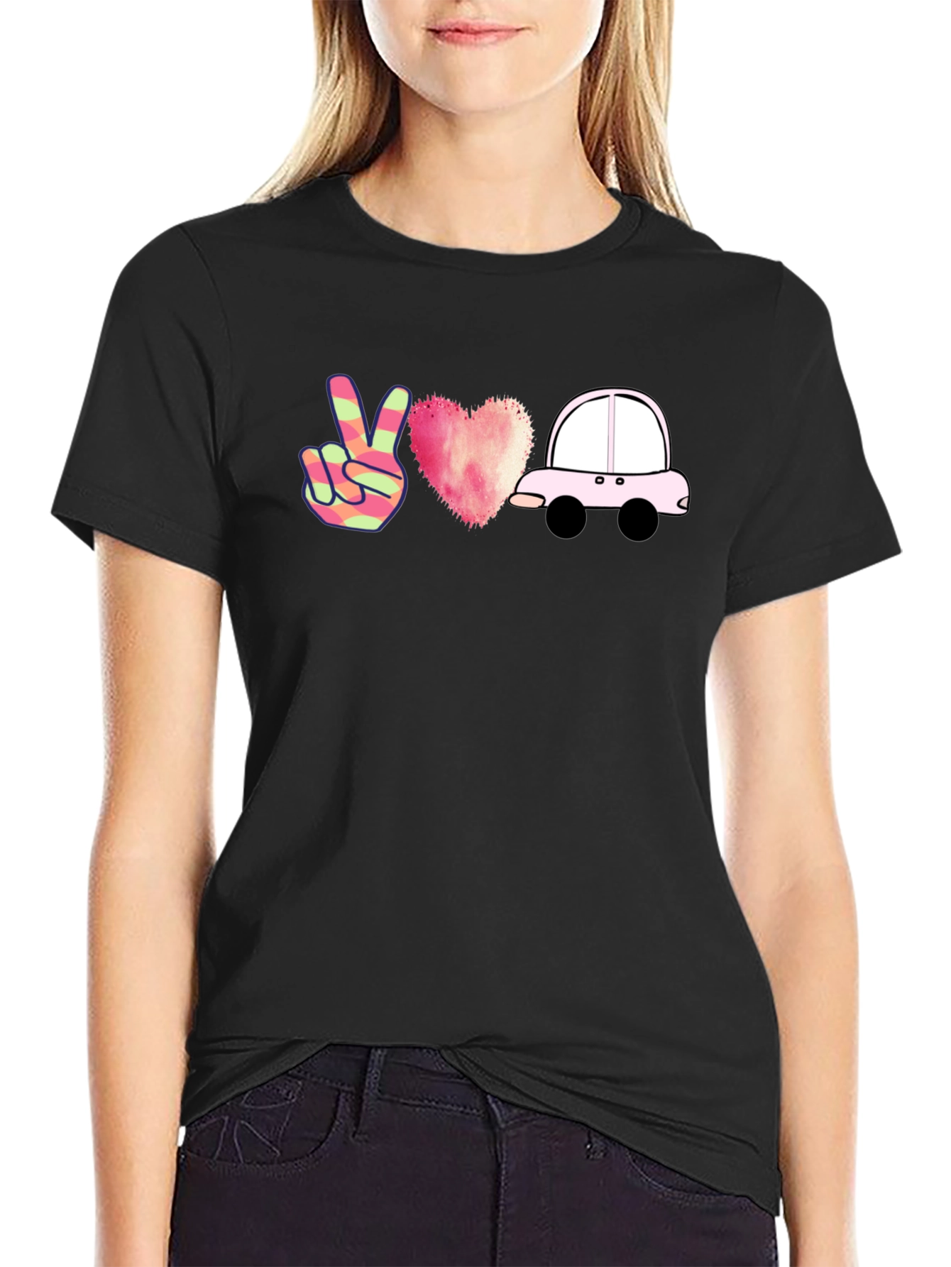 Peace Love Car Black T-Shirt