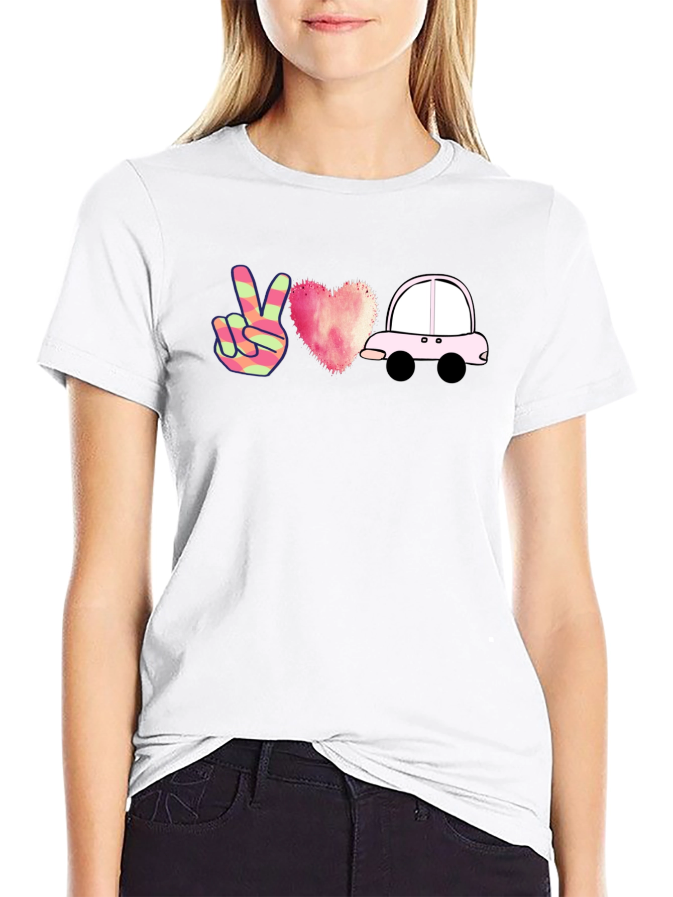Peace Love Car Black T-Shirt