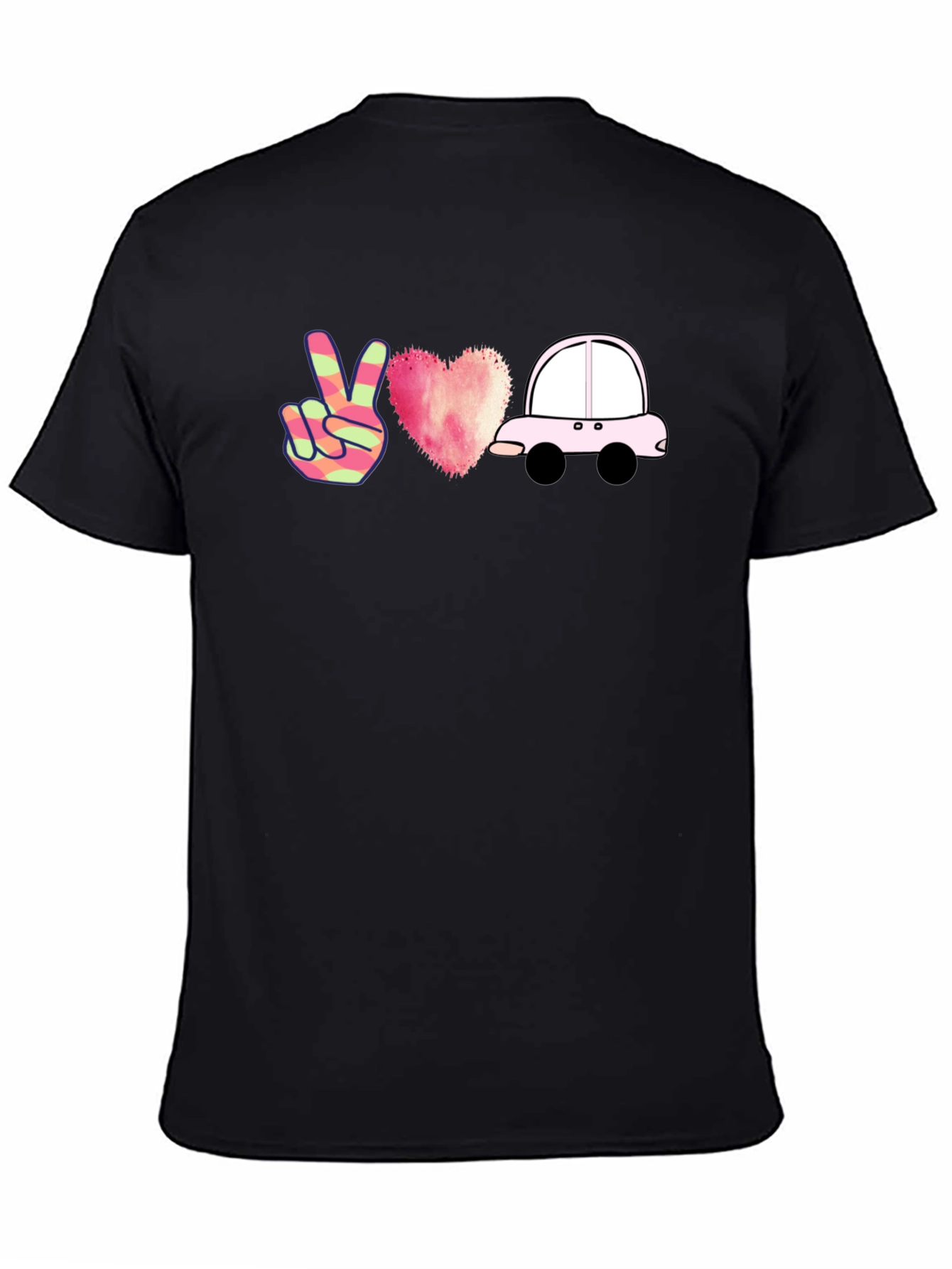 Peace Love Car Black T-Shirt