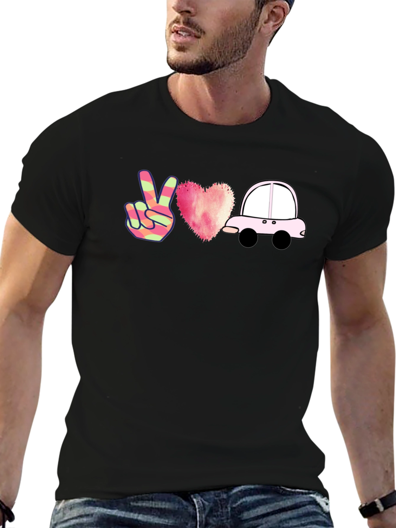 Peace Love Car Black T-Shirt