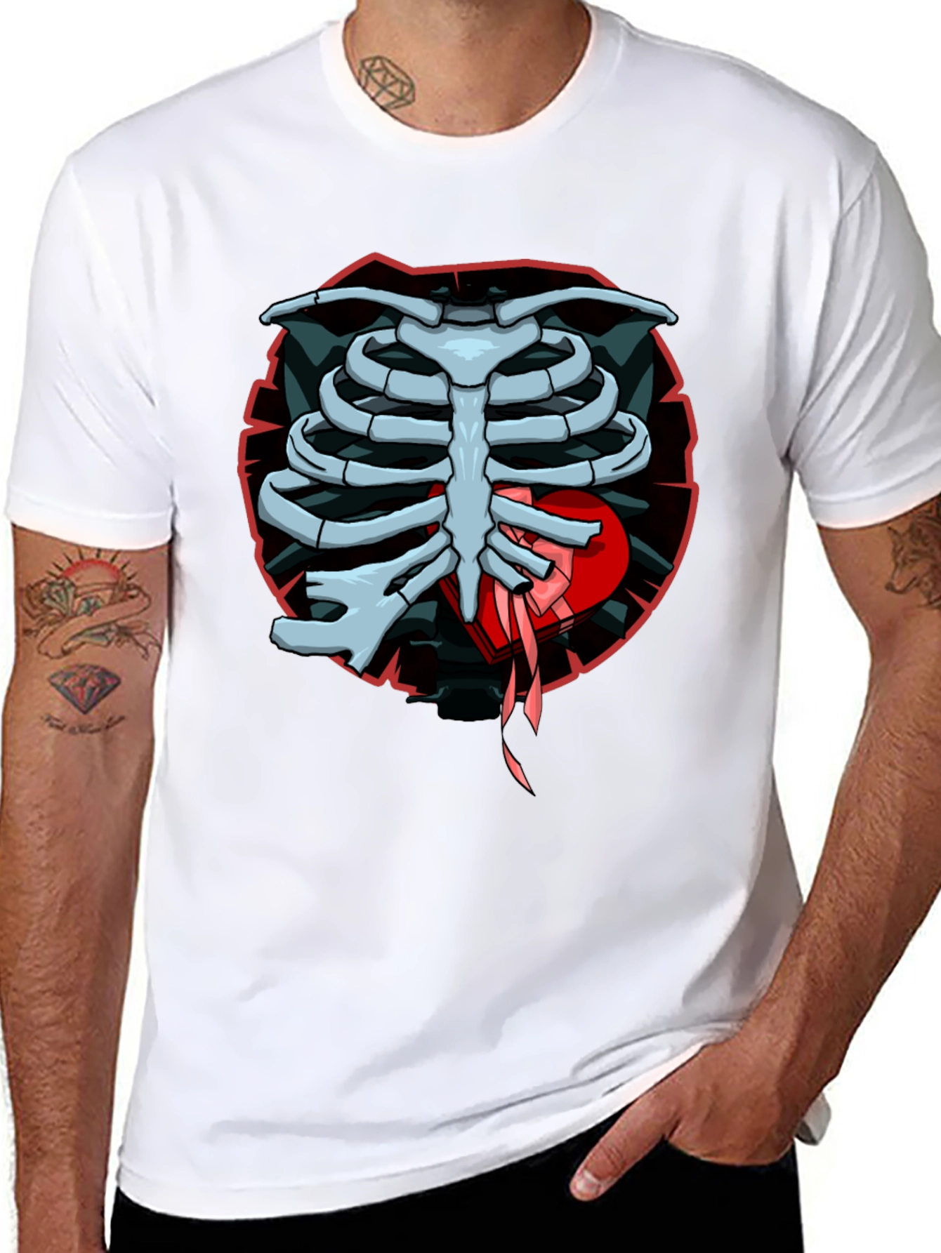 Rib Cage Heart Graphic T-Shirt - Mens Casual Tee