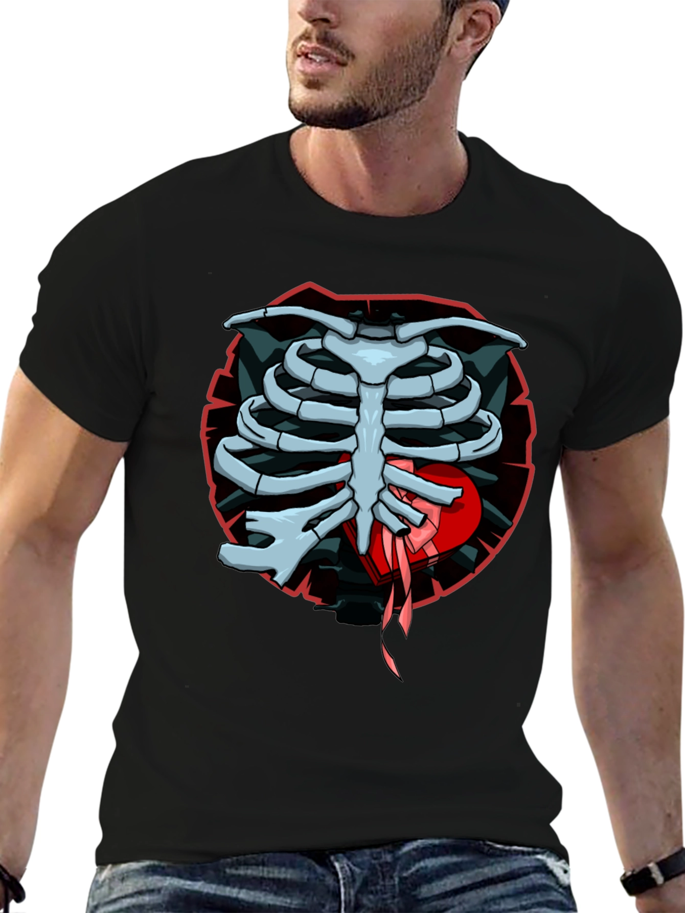 Rib Cage Heart Graphic T-Shirt - Mens Casual Tee