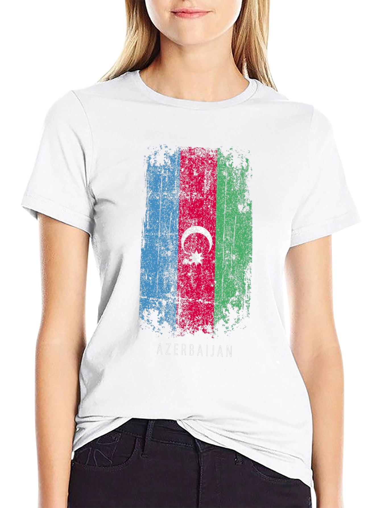 Azerbaijan Flag T-Shirt - Distressed Style Black