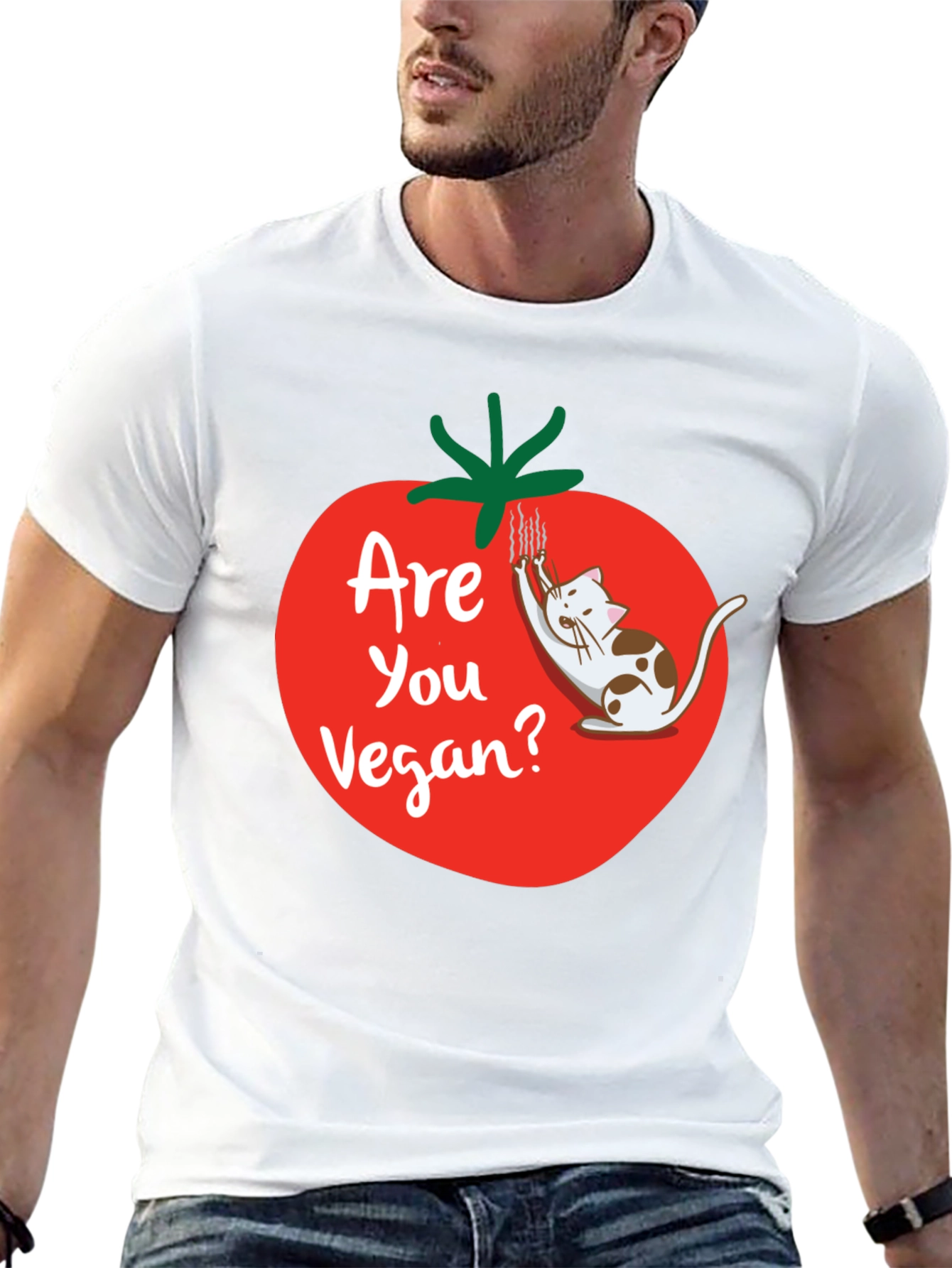 Funny Vegan T-Shirt - Cat and Tomato Design