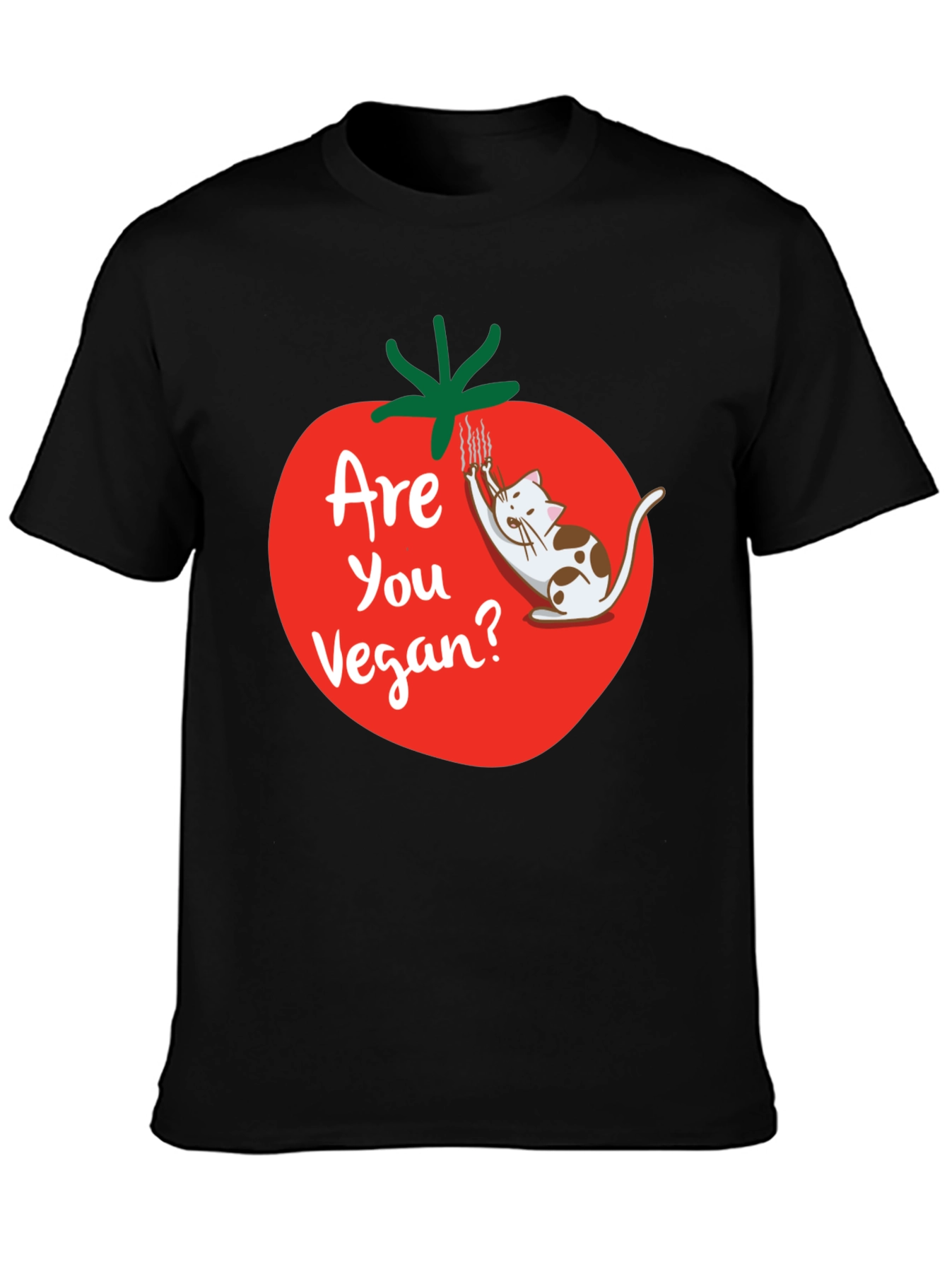Funny Vegan T-Shirt - Cat and Tomato Design
