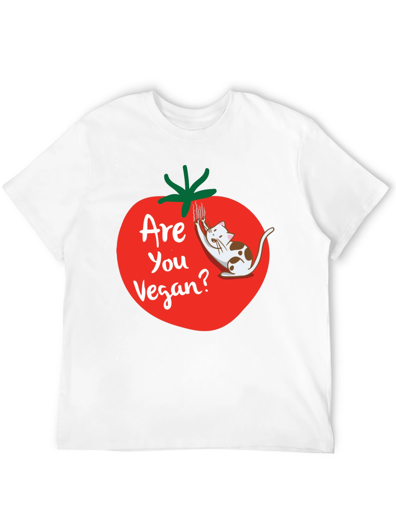 Funny Vegan T-Shirt - Cat and Tomato Design