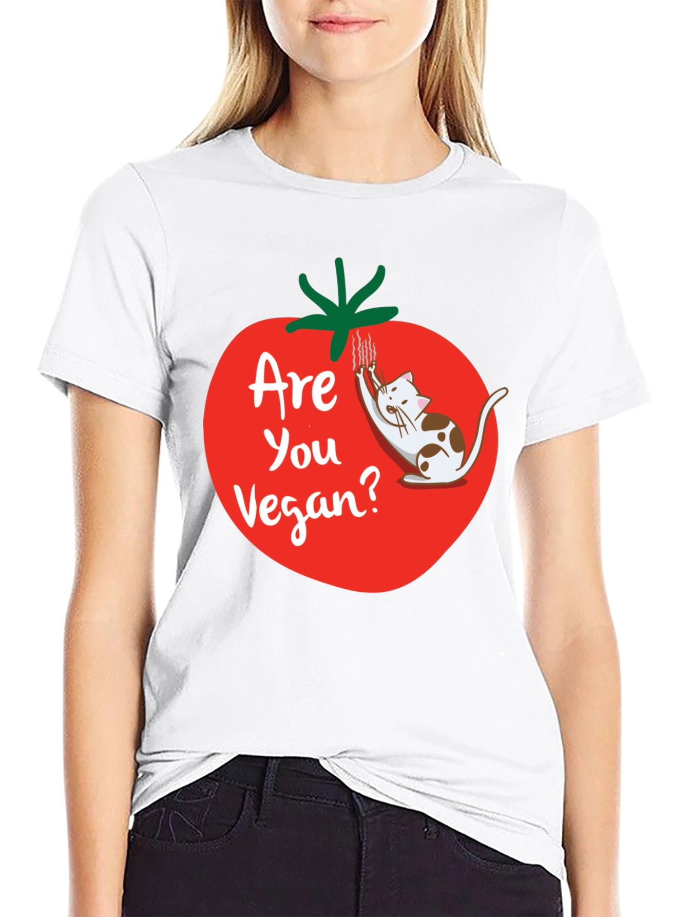 Funny Vegan T-Shirt - Cat and Tomato Design
