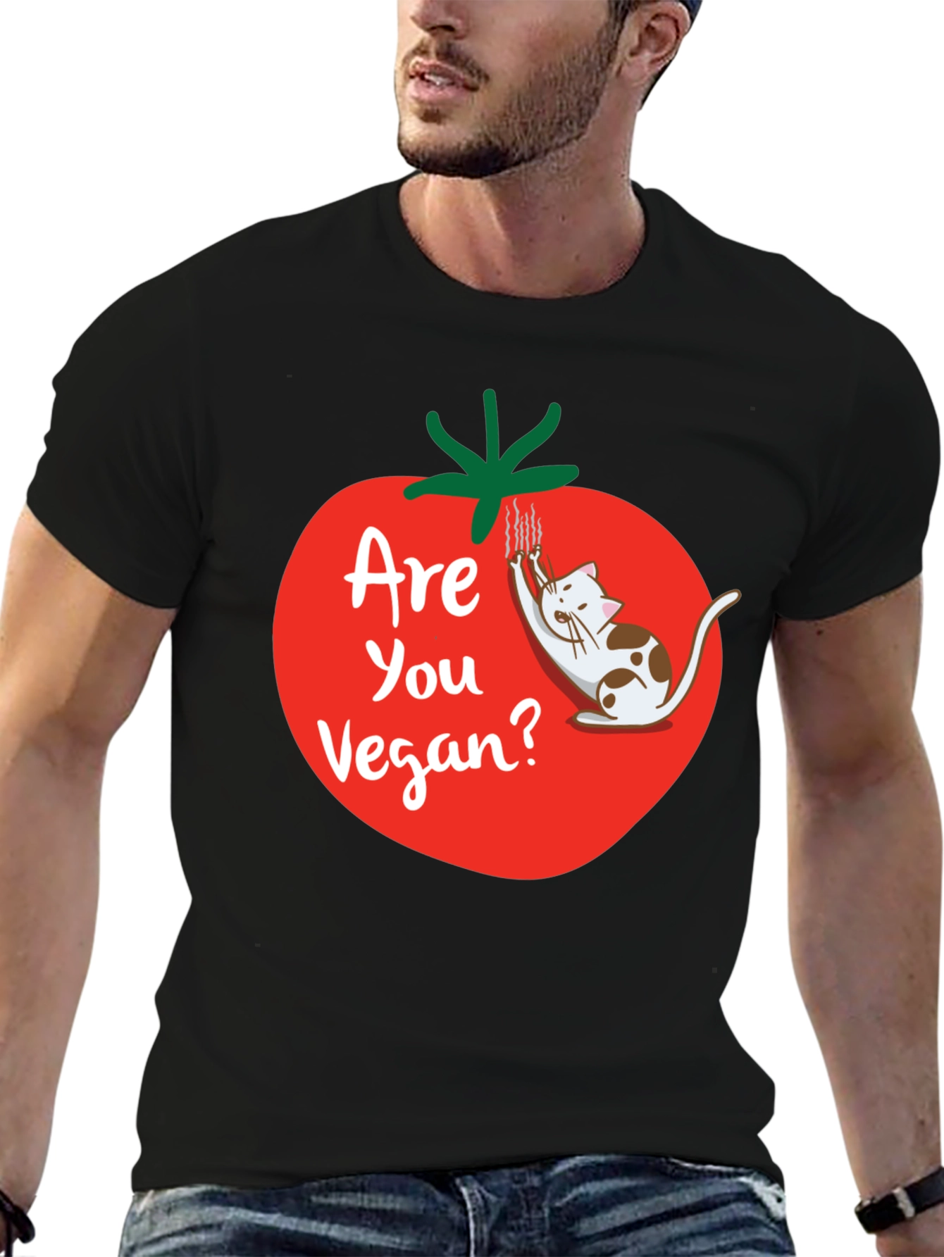 Funny Vegan T-Shirt - Cat and Tomato Design
