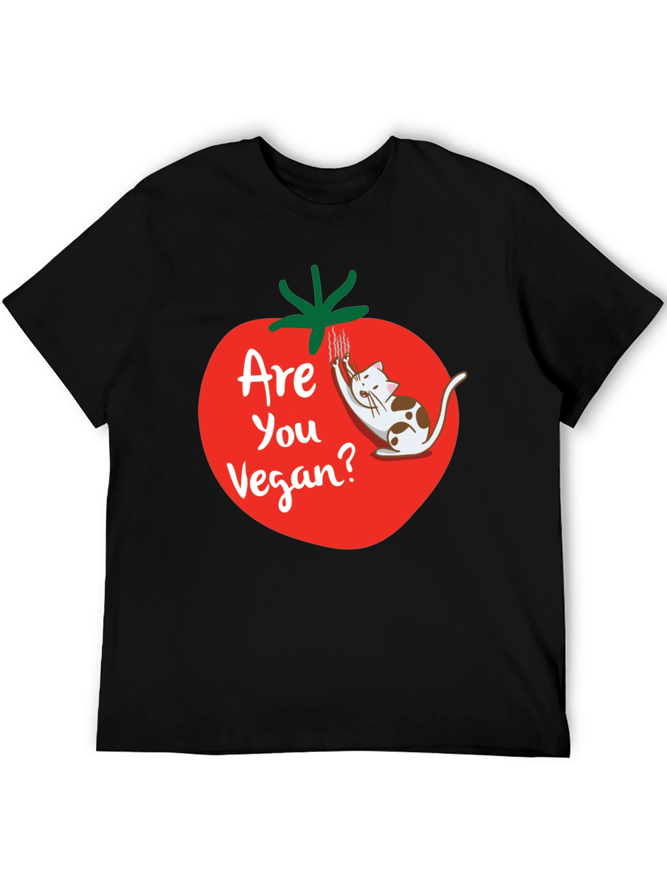 Funny Vegan T-Shirt - Cat and Tomato Design