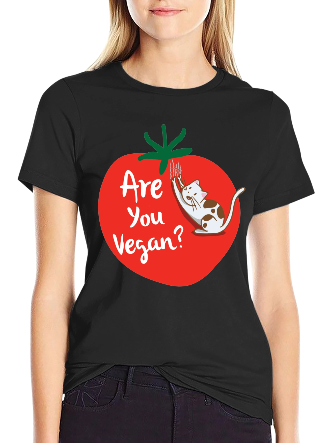 Funny Vegan T-Shirt - Cat and Tomato Design