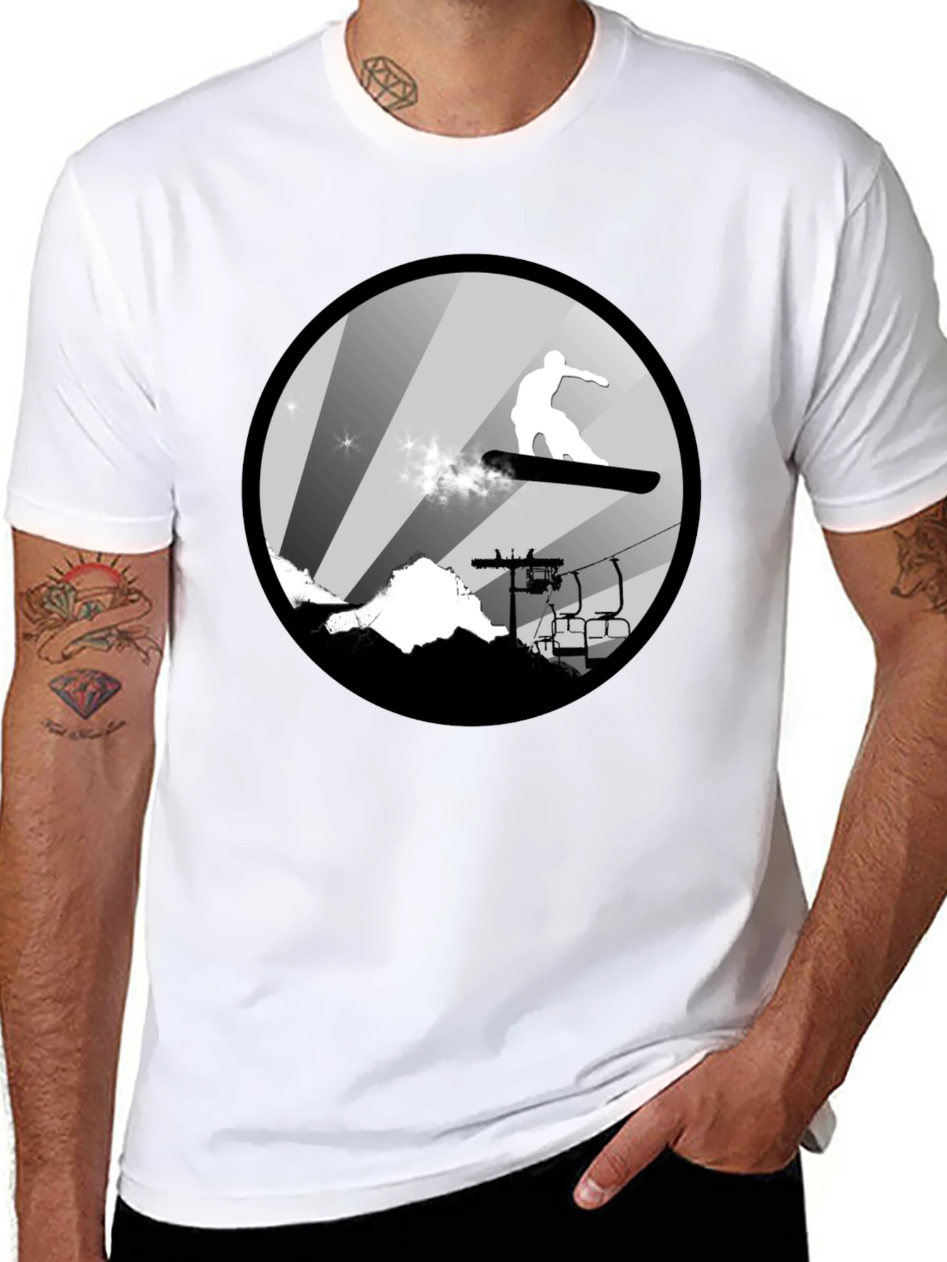 Cool Snowboard T-Shirt: Mountain Scene