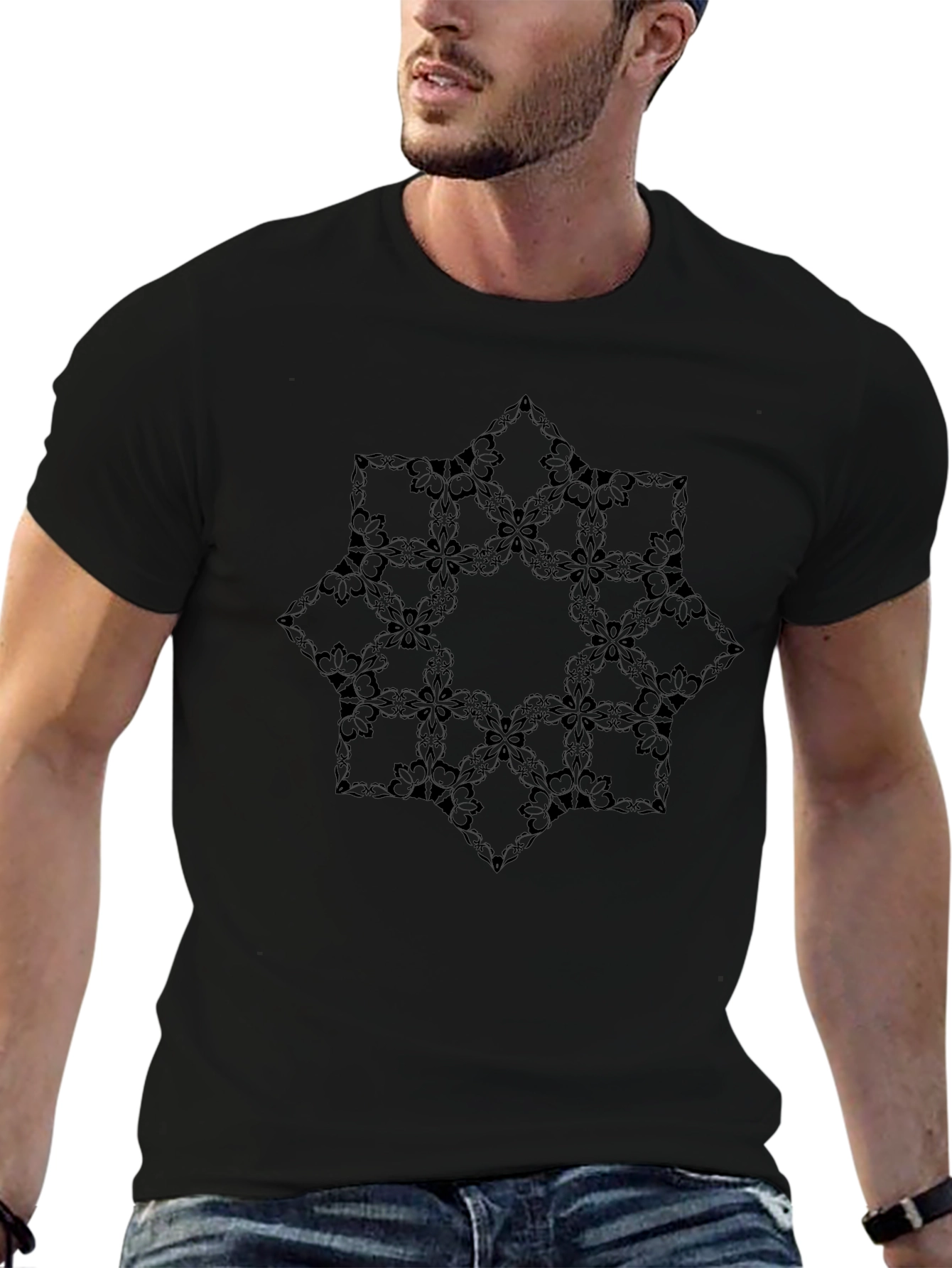Stylish Black Geometric Pattern Tee for Men