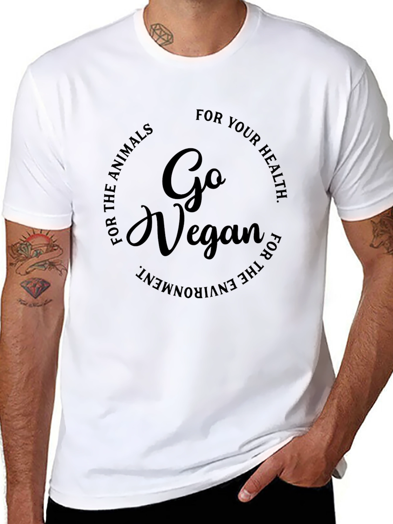 Go Vegan Black T-Shirt - Animals Health Environment