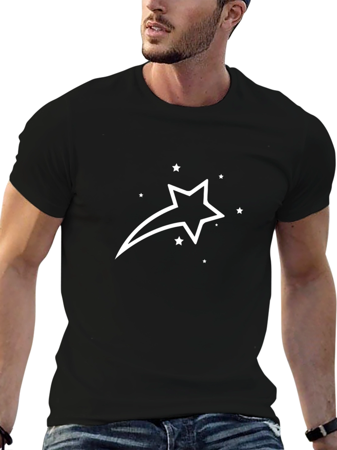 Black T-Shirt with White Star Graphic