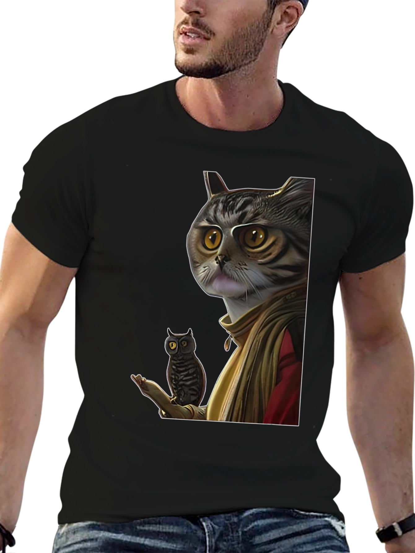 Cat Wizard with Owl Graphic Tee