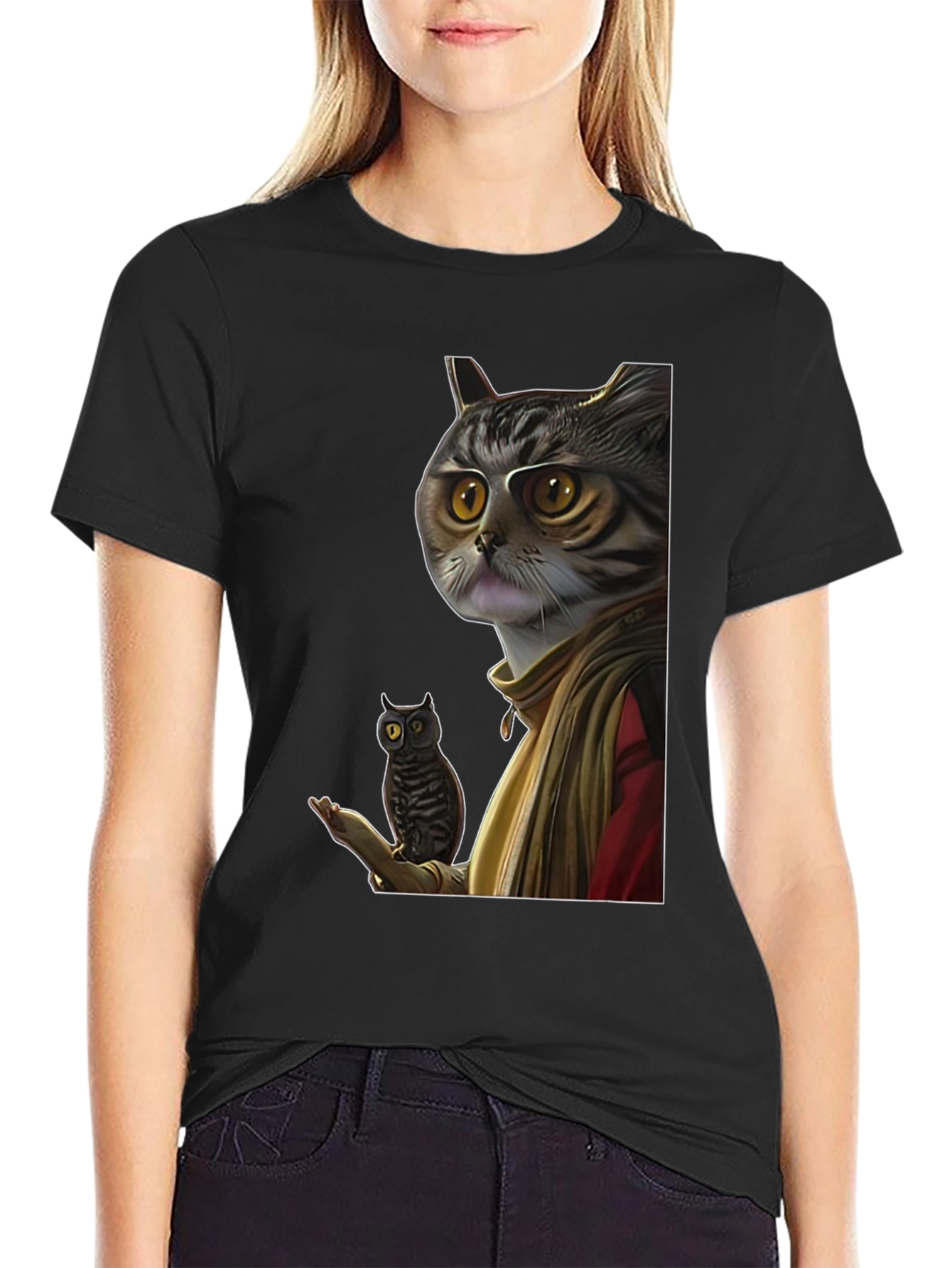 Cat Wizard with Owl Graphic Tee