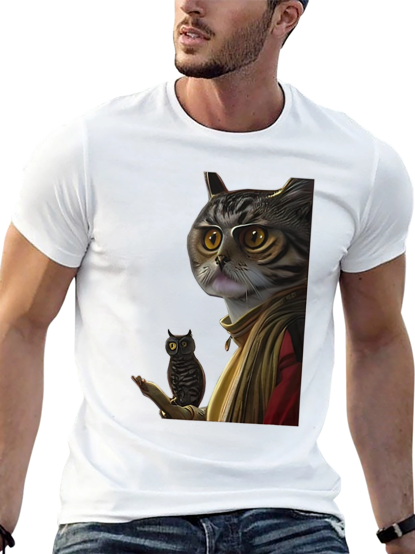 Cat Wizard with Owl Graphic Tee