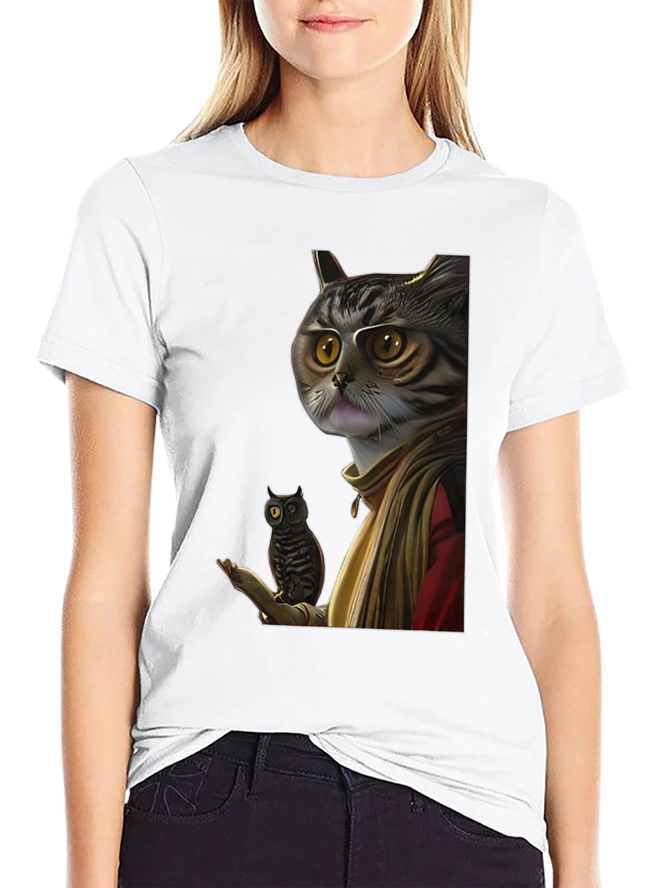 Cat Wizard with Owl Graphic Tee