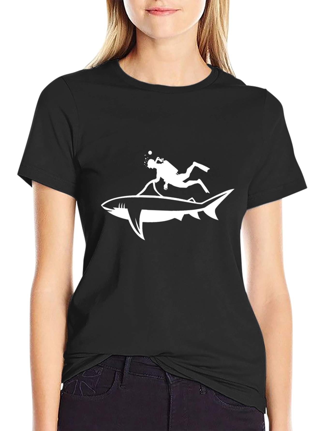 Diver Riding Shark Graphic T-Shirt