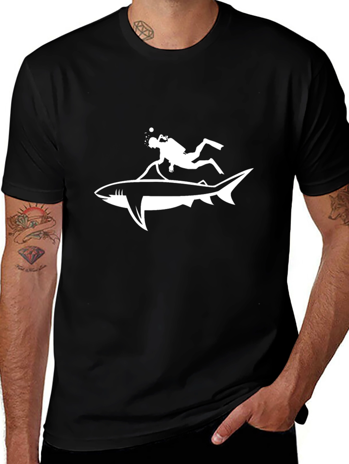 Diver Riding Shark Graphic T-Shirt
