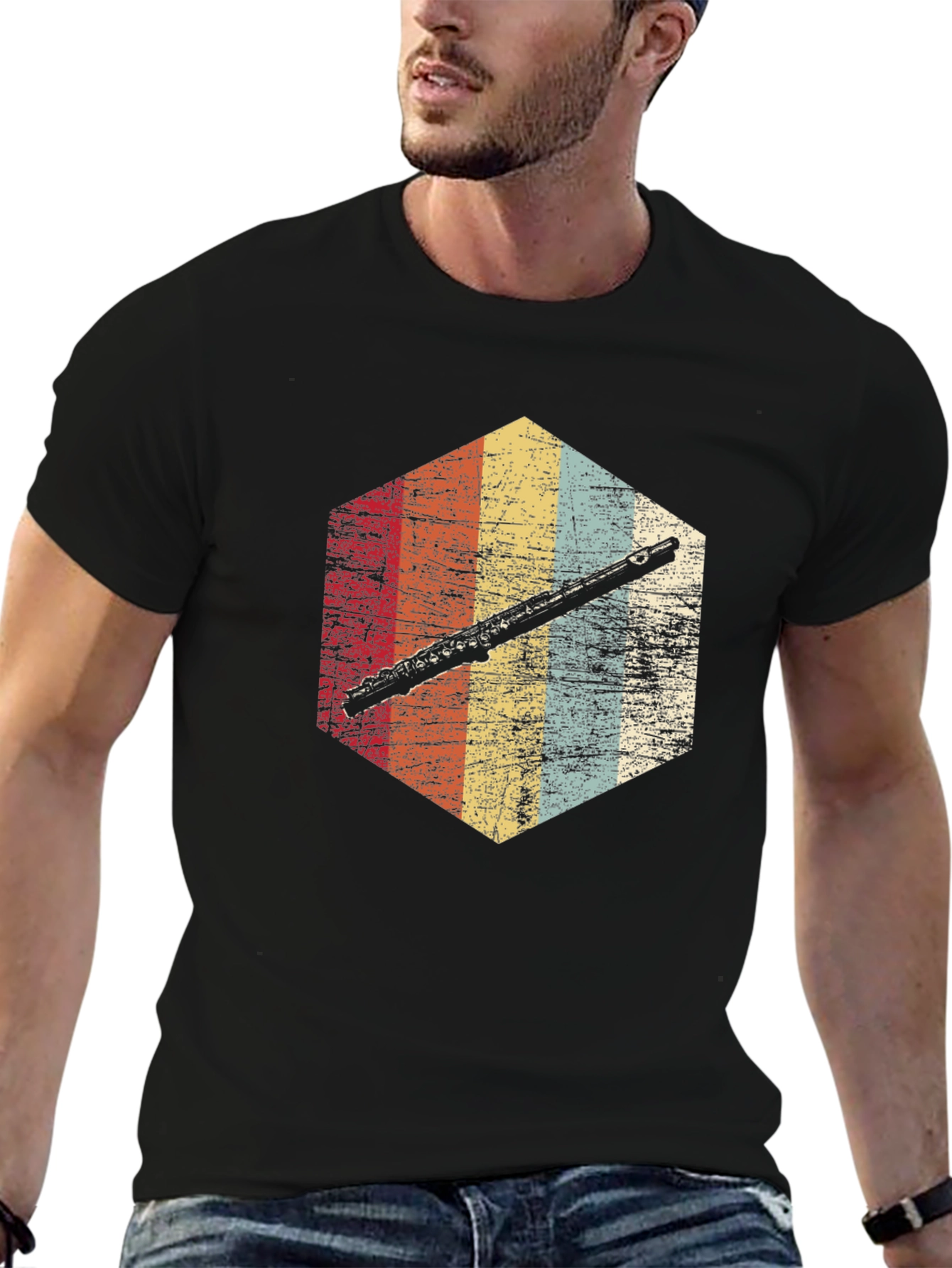 Retro Flute Graphic Tee - Musician Style Shirt