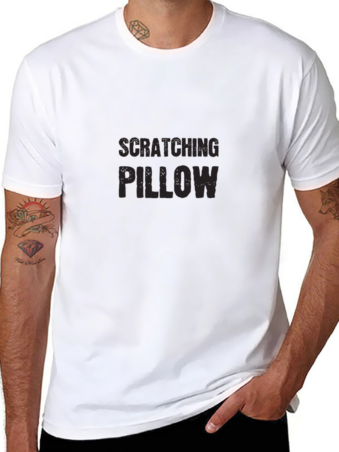 Scratching Pillow Black T-Shirt