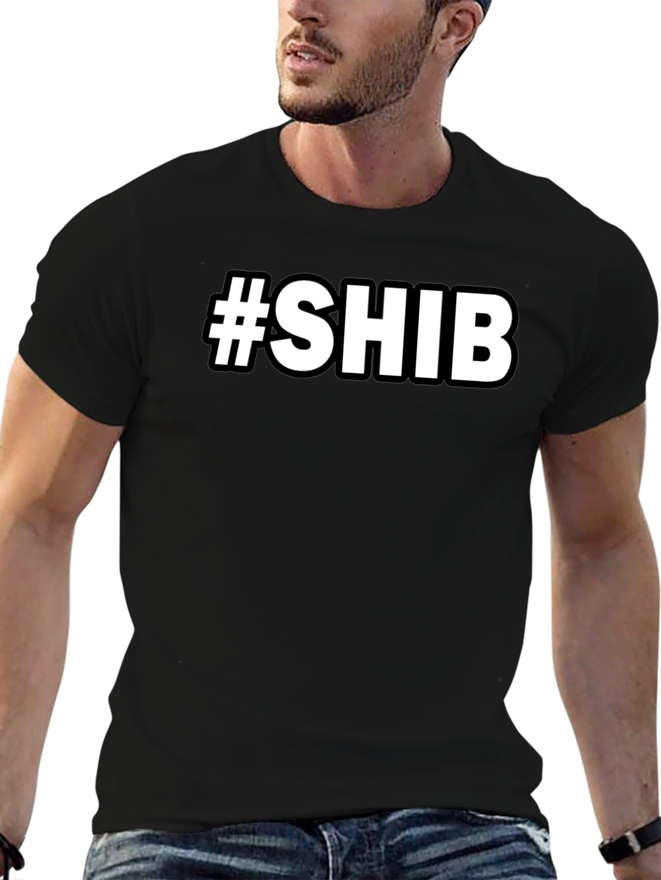 #SHIB Black Cotton Graphic Tee - Crypto Enthusiast Apparel