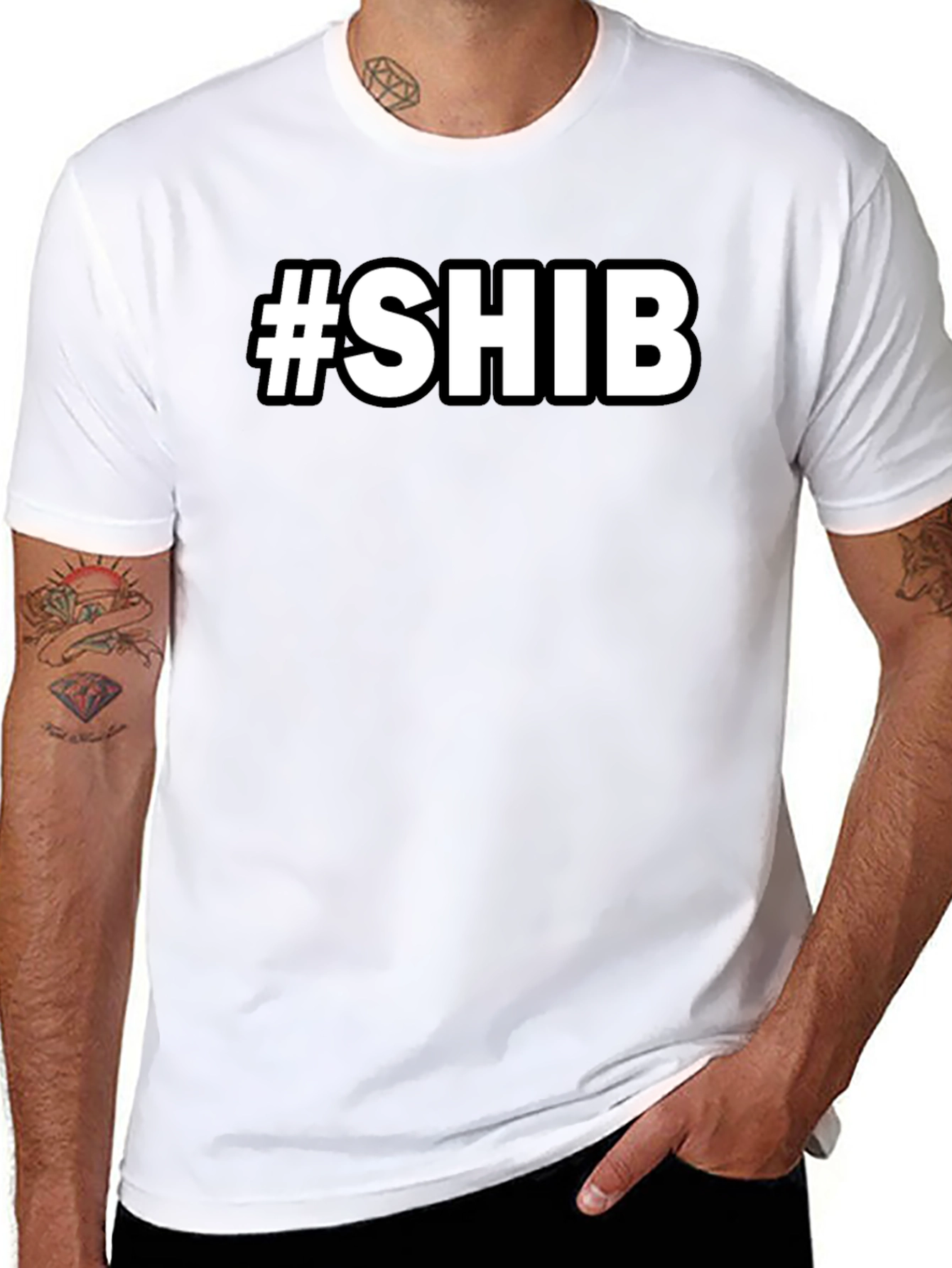 #SHIB Black Cotton Graphic Tee - Crypto Enthusiast Apparel