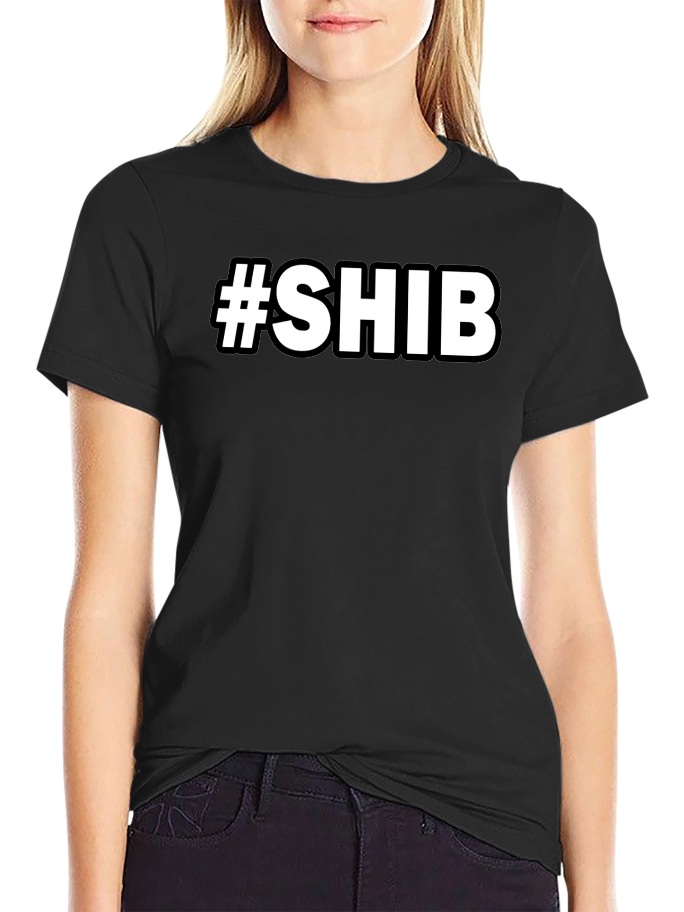 #SHIB Black Cotton Graphic Tee - Crypto Enthusiast Apparel