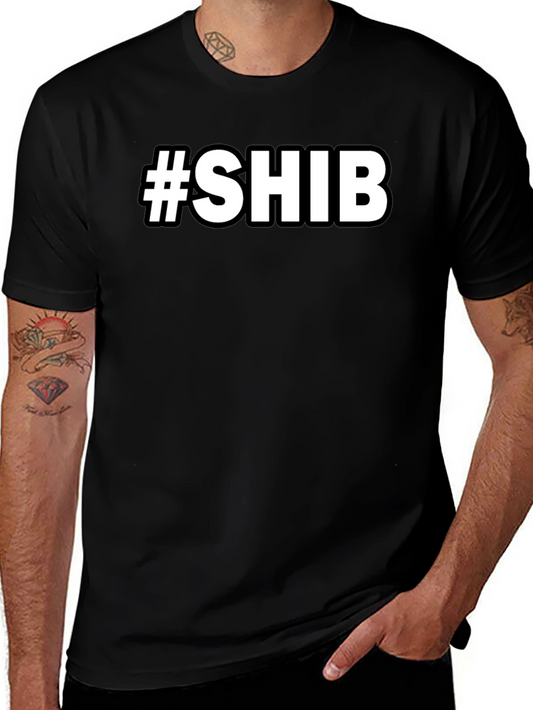 #SHIB Black Cotton Graphic Tee - Crypto Enthusiast Apparel