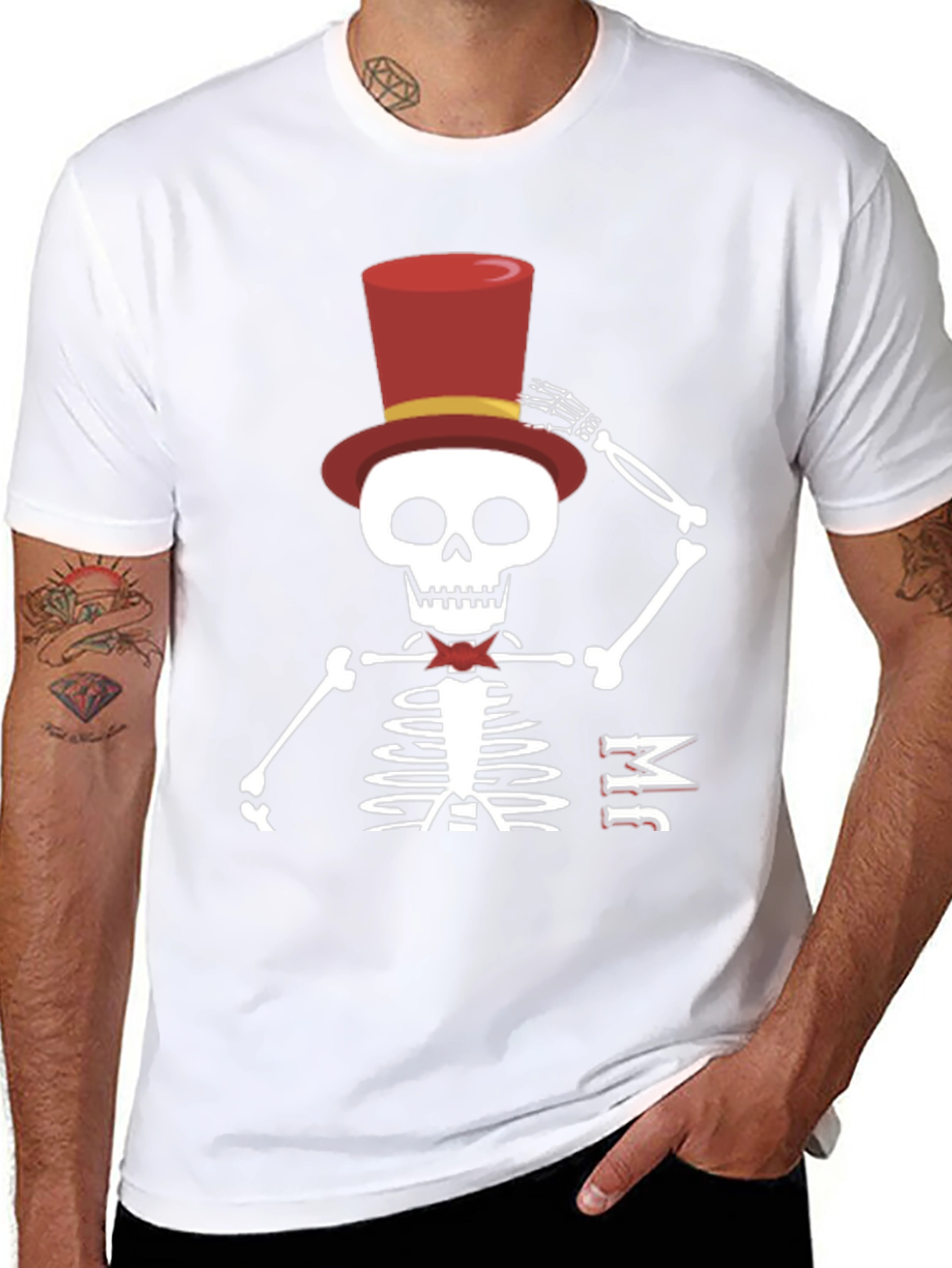 Skeleton Top Hat Mens Black T-Shirt