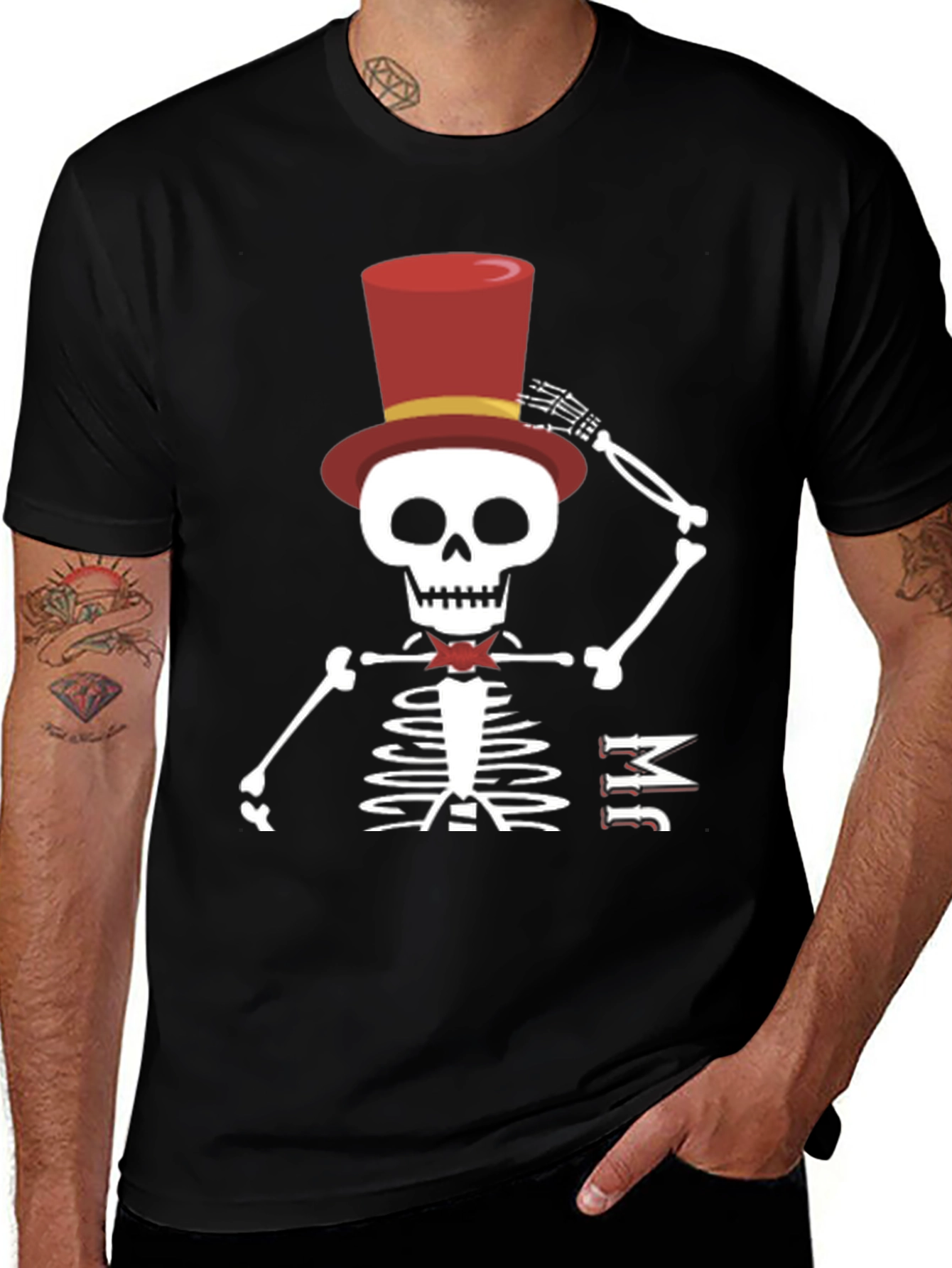 Skeleton Top Hat Mens Black T-Shirt