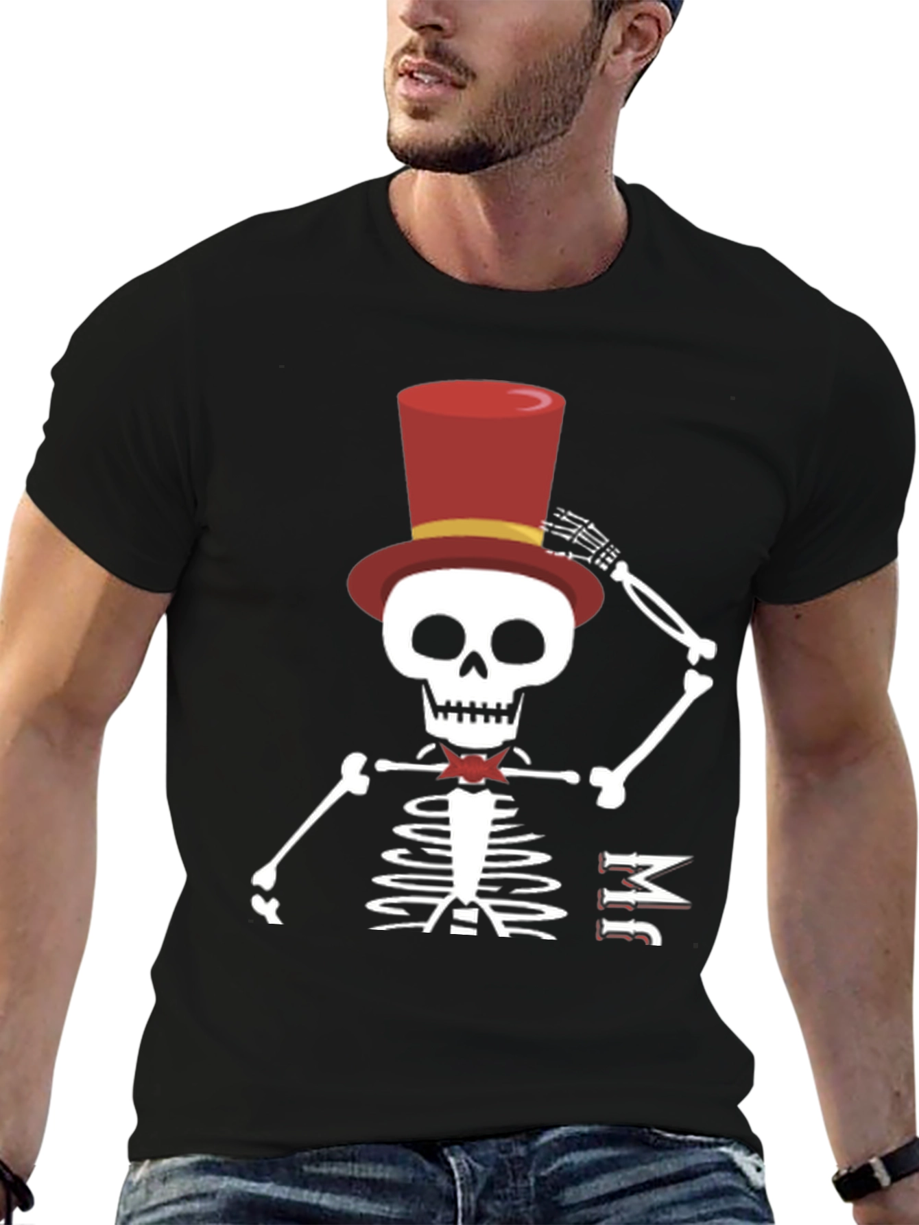 Skeleton Top Hat Mens Black T-Shirt