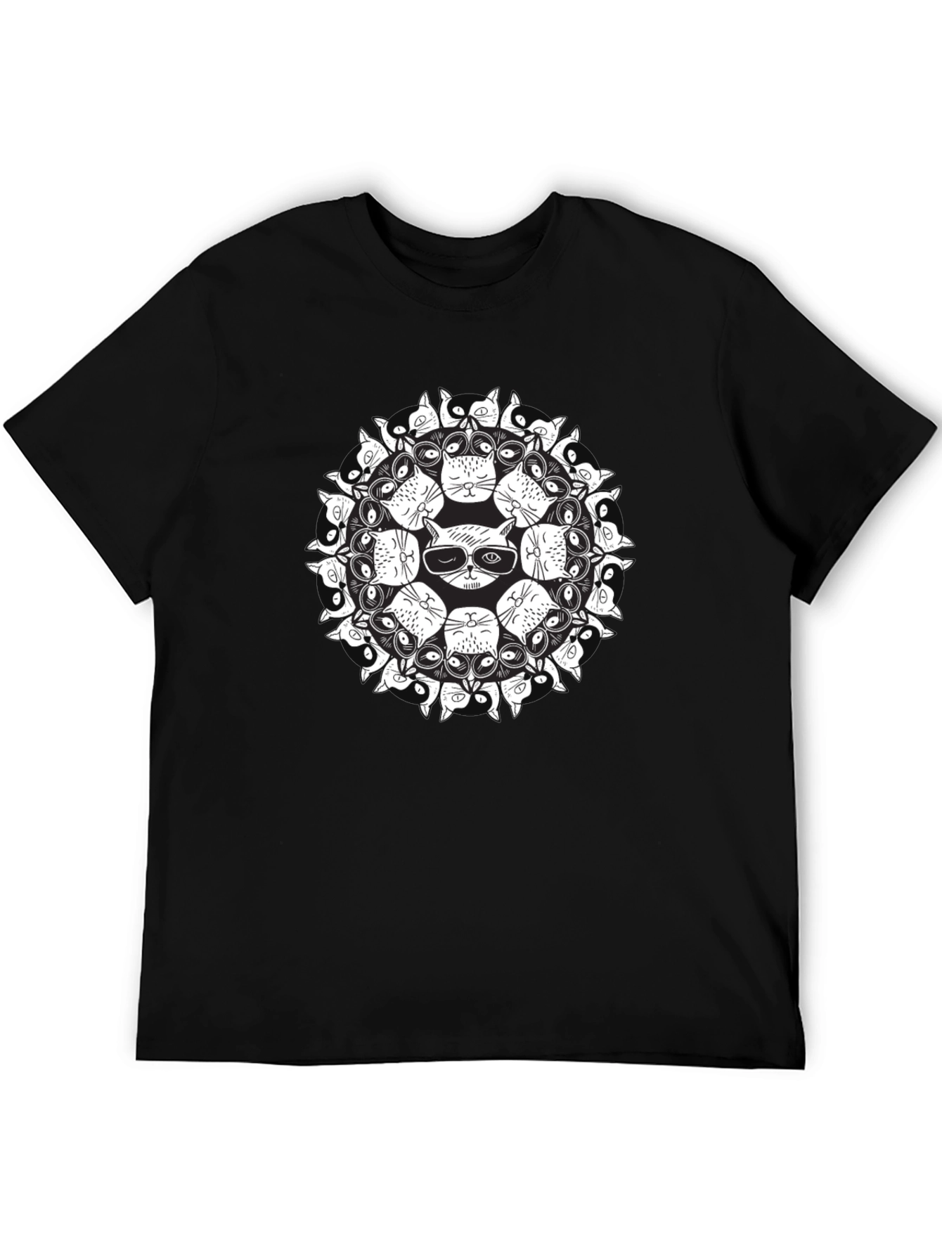Cat Mandala Graphic Black T-Shirt