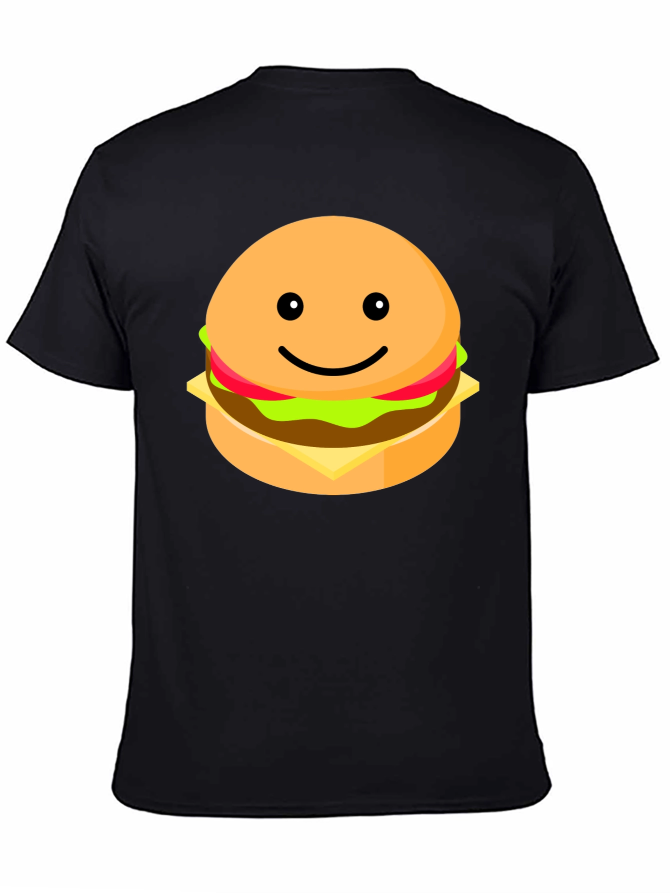 Smiling Burger Graphic Tee - Casual Black T-Shirt