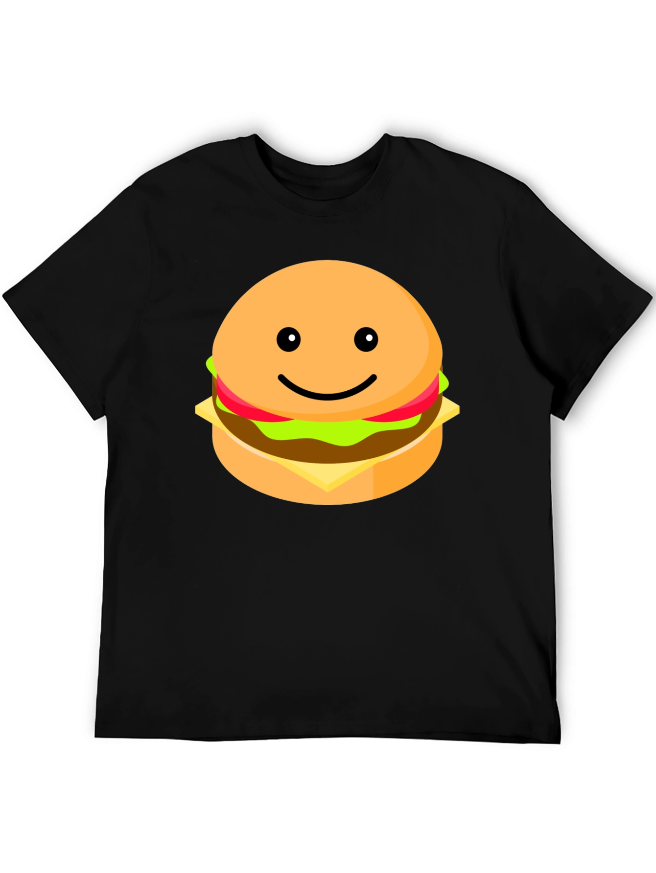 Smiling Burger Graphic Tee - Casual Black T-Shirt