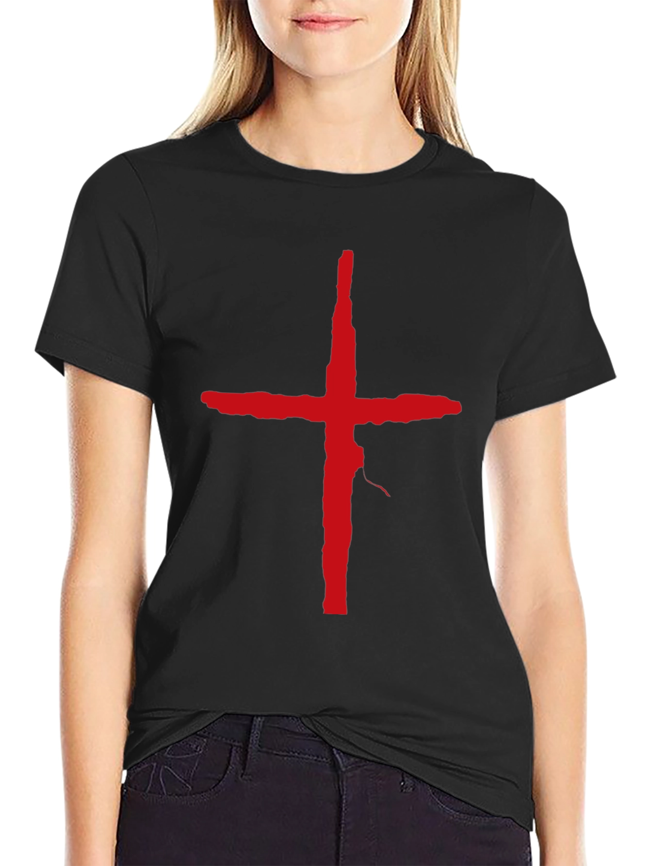Bold Red Cross Graphic T-Shirt - Modern Casual Wear