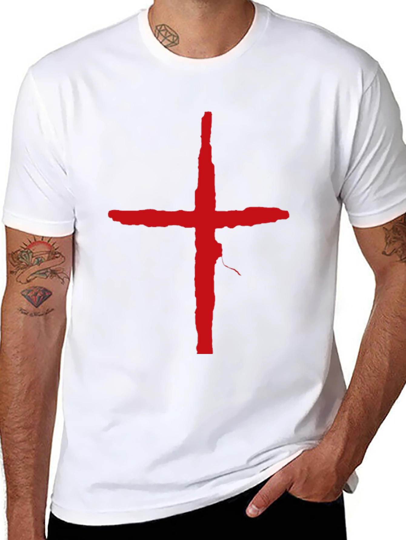 Bold Red Cross Graphic T-Shirt - Modern Casual Wear