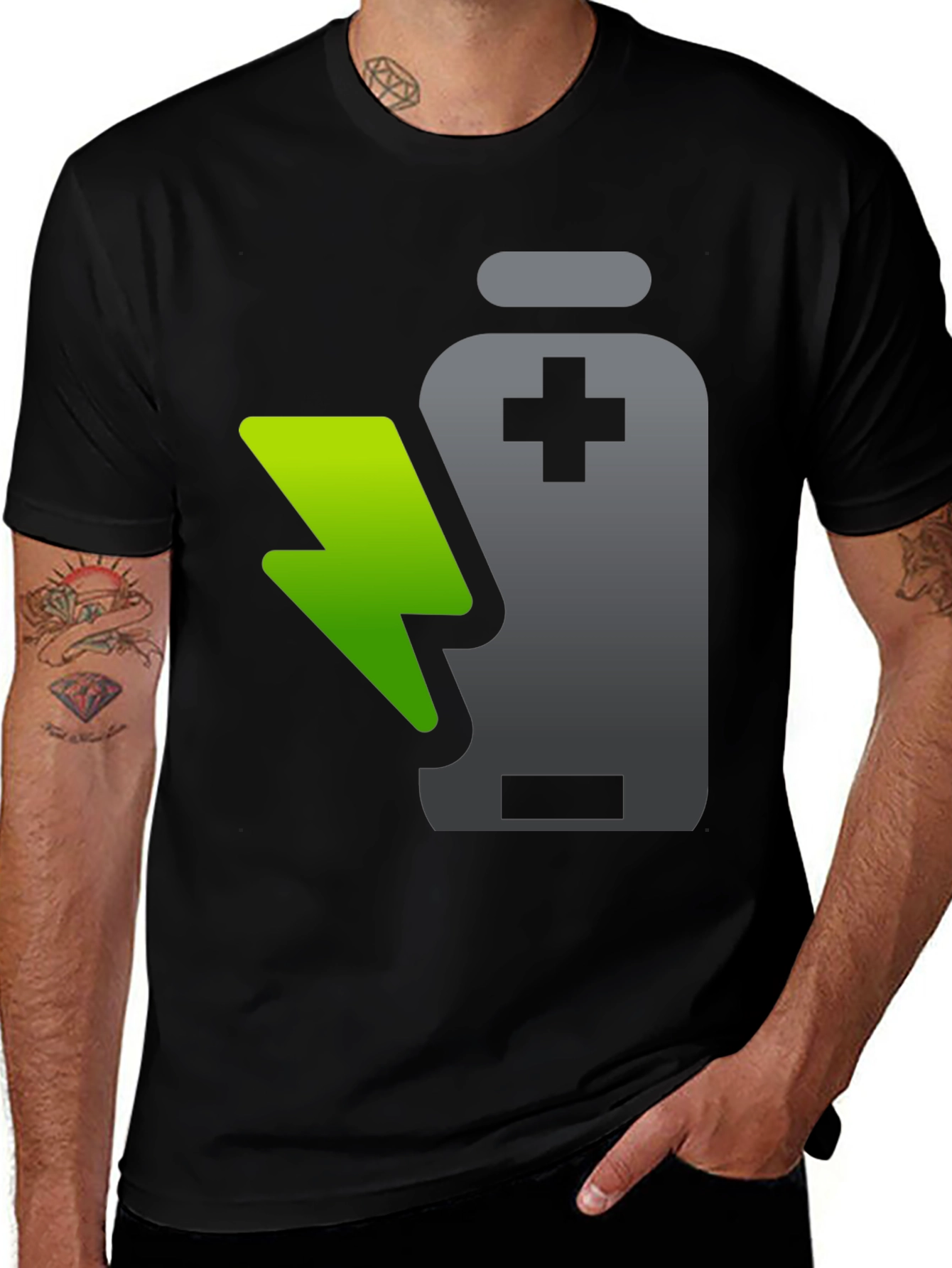 Charged Up T-Shirt: Battery and Lightning Design