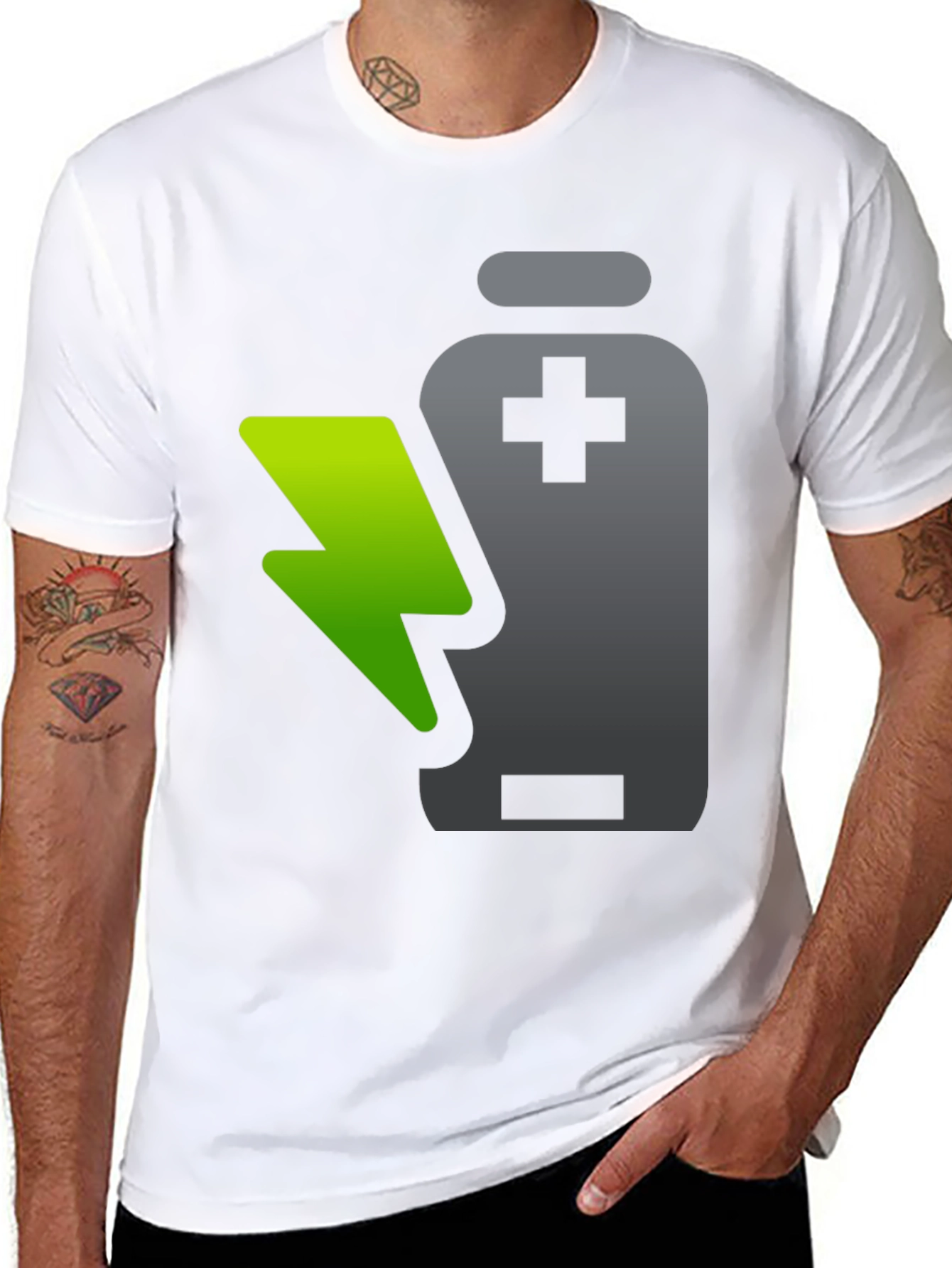 Charged Up T-Shirt: Battery and Lightning Design