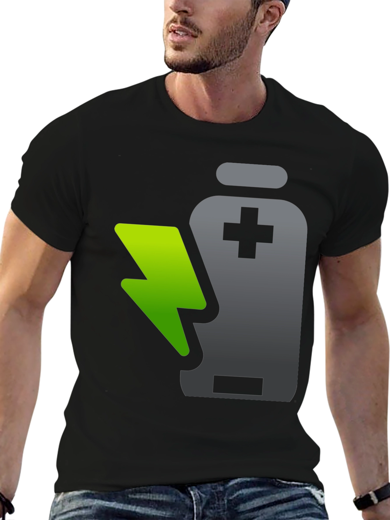 Charged Up T-Shirt: Battery and Lightning Design