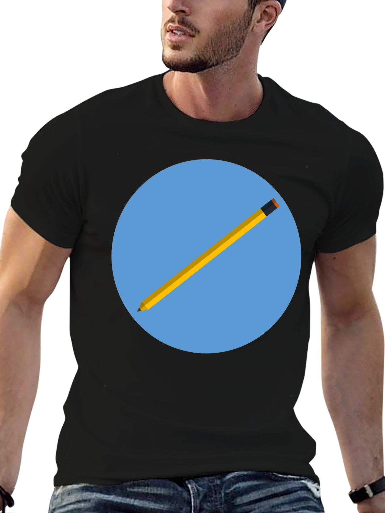 Pencil Graphic Black T-Shirt - Artistic Design