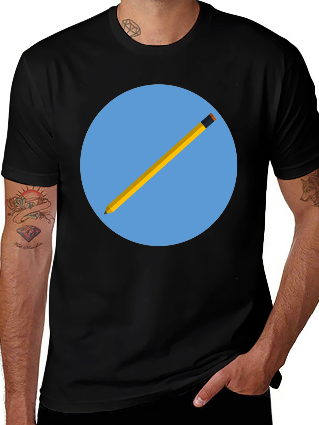 Pencil Graphic Black T-Shirt - Artistic Design
