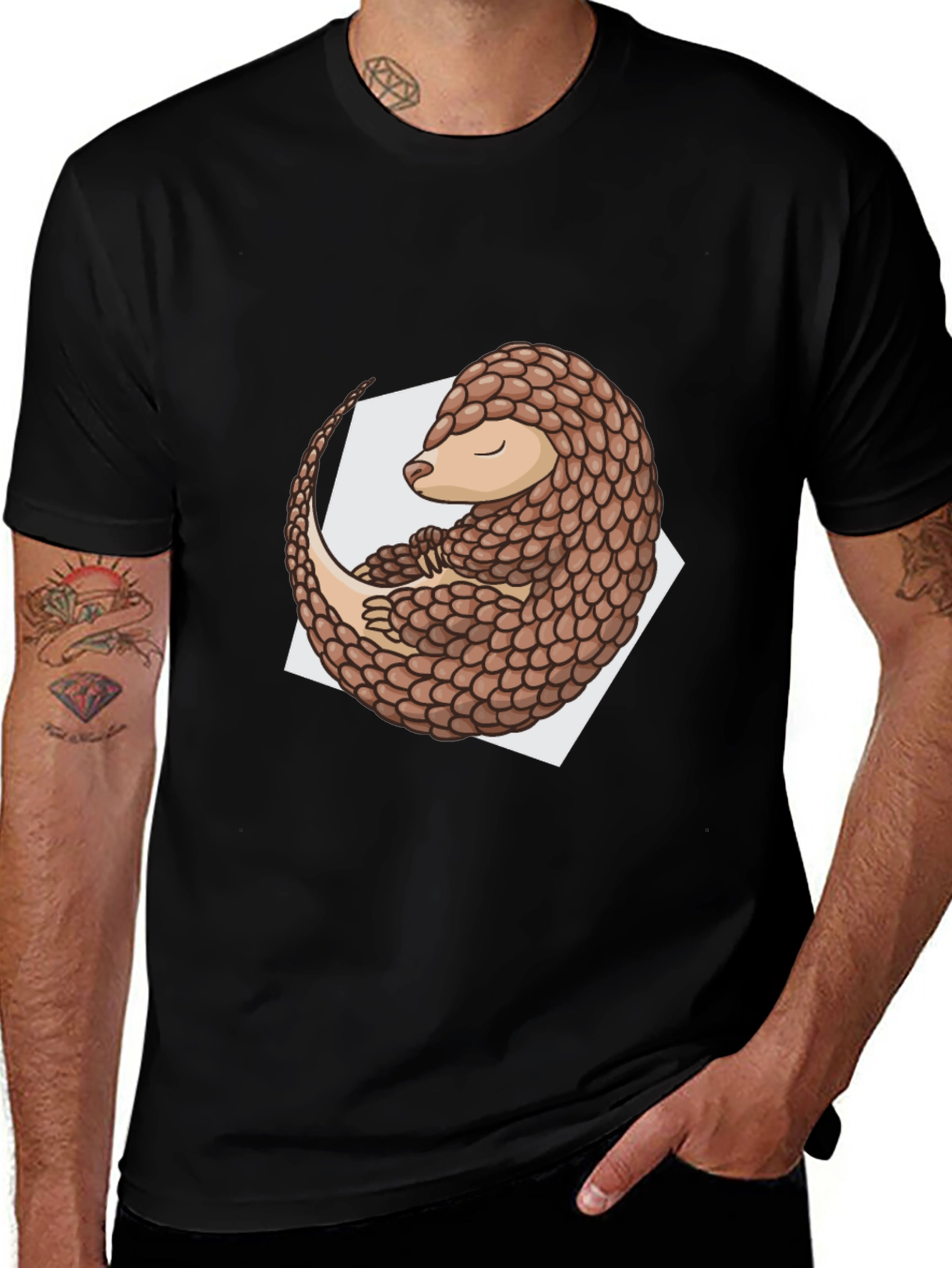 Pangolin Graphic Tee - Black Cotton Blend Shirt