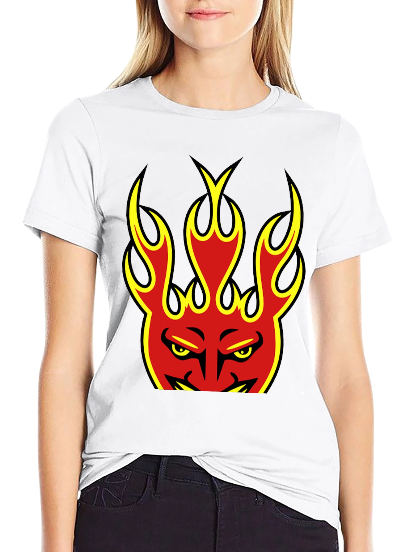 Flaming Devil Graphic Tee - Black Cotton T-Shirt