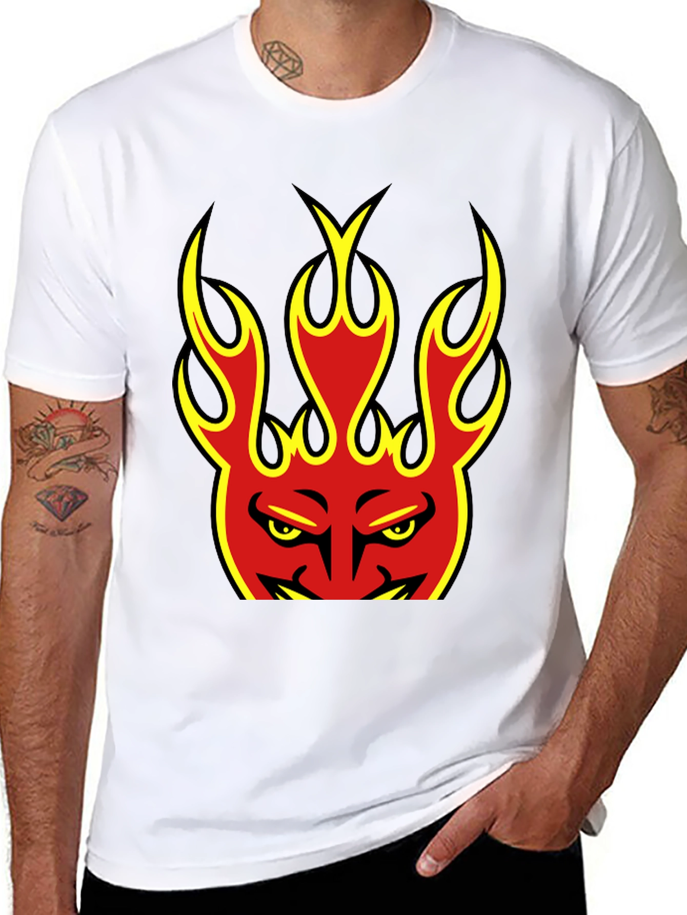 Flaming Devil Graphic Tee - Black Cotton T-Shirt