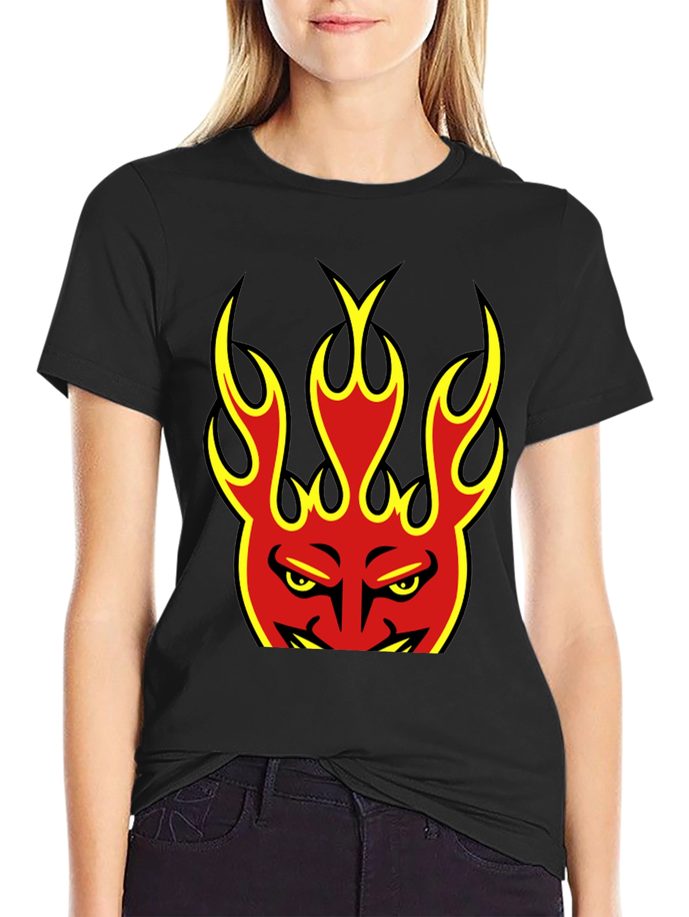 Flaming Devil Graphic Tee - Black Cotton T-Shirt