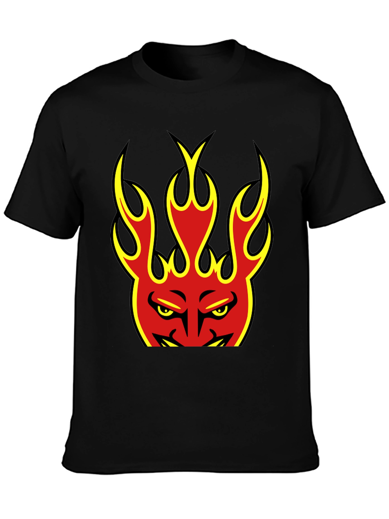 Flaming Devil Graphic Tee - Black Cotton T-Shirt