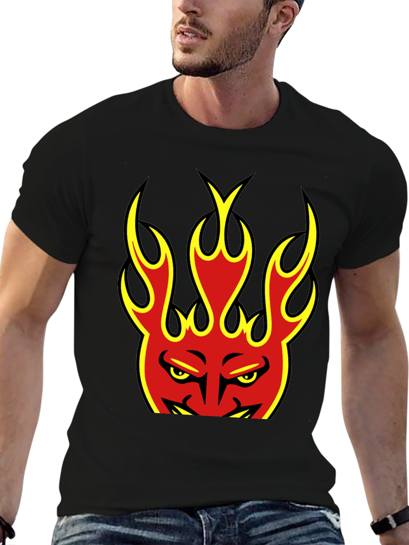 Flaming Devil Graphic Tee - Black Cotton T-Shirt